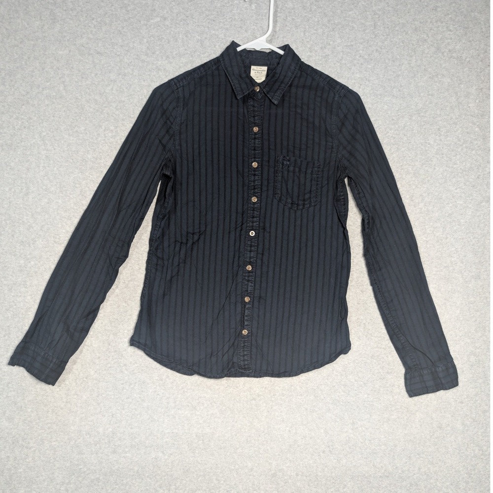 Abercrombie & Fitch Button Down Shirt Womens Small Navy Striped Cotton Preppy - Picture 1 of 8